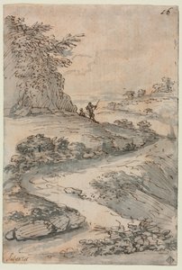 Figuren op een kronkelende weg, midden 1600s door Salvator Rosa