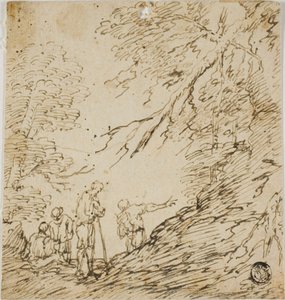 Vier mannen in bos door Salvator Rosa