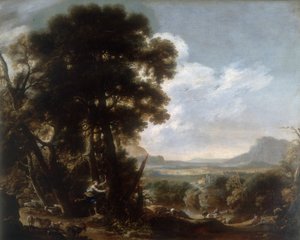 Hermina kerft de naam Tancredi in een boom, werk van Salvatore Rosa, bewaard in de Galleria Estense in Modena door Salvator Rosa
