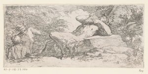 Sater met een panfluit door Salvator Rosa