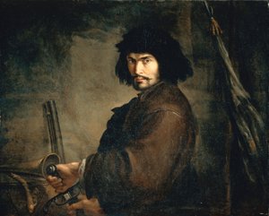 Zelfportret gekleed als krijger door Salvator Rosa