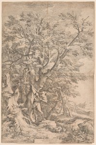 De redding van de baby Oedipus door Salvator Rosa