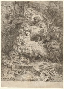 De geboorte van Christus met God de Vader en de Heilige Geest door Salvatore Castiglione