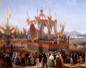 Frans I en Maria Isabella bijwonen officiële ceremonie in het Arsenaal van Napels (detail) door Salvatore Fergola