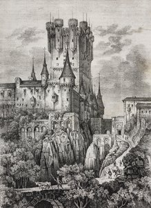 Alcazar van Segovia, Spanje, lithografie uit Poliorama Pittoresco, nr. 36, 12 april door Salvatore Puglia