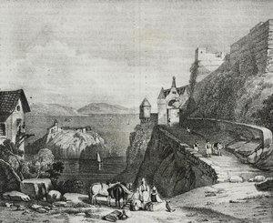 Kasteel van Parga, Albanië, lithografie door Salvatore Puglia uit Poliorama Pittoresco, nr. 9, 9 oktober door Salvatore Puglia