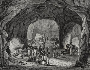Grot bij de Rots van Gibraltar, Spanje, lithografie door Salvatore Puglia uit Poliorama Pittoresco, nr. 20, 24 december door Salvatore Puglia