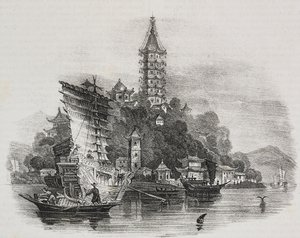 Kin-Chan, Gouden berg, China, lithografie door Salvatore Puglia uit Poliorama Pittoresco, nr. 21, 28 december