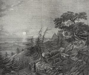 Landschap van het cederbos op de berg Libanon, nabij Beiroet, Libanon, lithografie door Salvatore Puglia uit Poliorama Pittoresco, nr. 11, 22 oktober door Salvatore Puglia