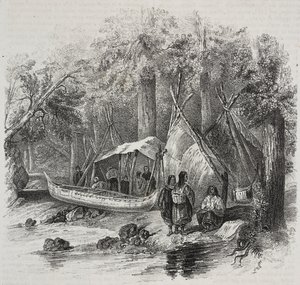 Inheemse Amerikanen in Canada, lithografie door Salvatore Puglia uit Poliorama Pittoresco, nr. 43, 3 juni door Salvatore Puglia