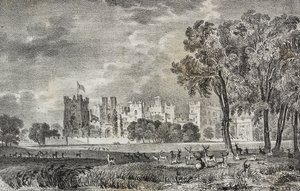 Kasteel van Raby, Durham, Engeland, Verenigd Koninkrijk, lithografie door Salvatore Puglia uit Poliorama Pittoresco, nr. 42, 27 mei door Salvatore Puglia