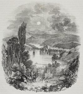 Uitzicht op het Cephissus-meer in Boeotië, Griekenland, lithografie door Salvatore Puglia uit Poliorama Pittoresco, nr. 9, 8 oktober door Salvatore Puglia