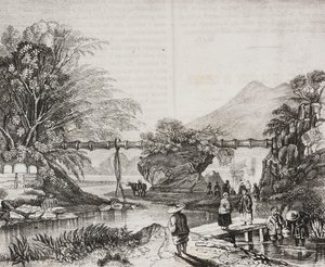 Uitzicht op de vallei van Hong Kong, China, lithografie door Salvatore Puglia uit Poliorama Pittoresco, nr. 14, 9 november
