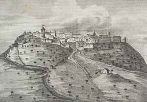 Uitzicht op Montefuscolo, tegenwoordig Montefusco, Campania, Italië, lithografie uit Poliorama Pittoresco, nr. 41, 20 mei door Salvatore Puglia