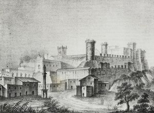 Uitzicht op Oria, Apulië, Italië, lithografie door Salvatore Puglia uit Poliorama Pittoresco, nr. 13, 6 november door Salvatore Puglia