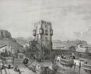 Villa van de Prins van Butera in Bagheria, Palermo, Sicilië, lithografie door Salvatore Puglia uit Poliorama Pittoresco, nr. 3, 28 augustus door Salvatore Puglia