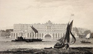 Uitzicht op Somerset House vanaf de rivier de Theems, gegraveerd door W.B. Cooke (1814) door Samuel (after) Owen
