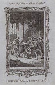 Edmund I Gestoken door Leolf de Rover door Samuel (after) Wale