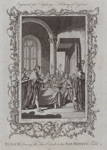 Hendrik II serveert het eerste gerecht aan de tafel van zijn zoon Hendrik door Samuel (after) Wale