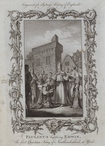 Paulinus doopt Edwin, de eerste christelijke koning van Northumberland, in York door Samuel (after) Wale