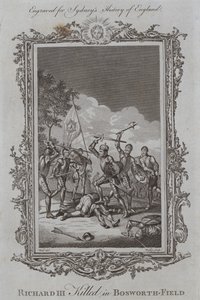 Richard III gedood in Bosworth-Field (gravure) door Samuel (after) Wale