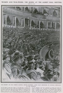 Vrouwen en oorlogsarbeid: de koningin bij de bijeenkomst in de Albert Hall door Samuel Begg