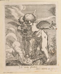 Twee putti blussen fakkels door Samuel Bottschild