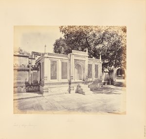 Delhi; het graf van Mirza Jehangir. Dit is prachtig marmerbeeldhouwwerk door Samuel Bourne