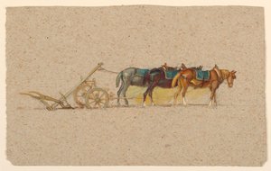 Studie van drie paarden met een ploeg, Frankrijk