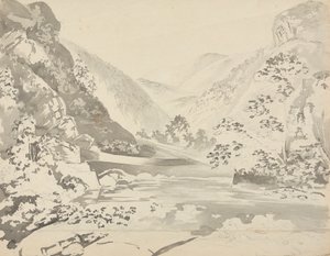 Een rivierscène met bergen op de achtergrond door Samuel Davis