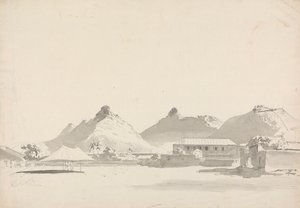 Militair kampement met forten op heuvels erachter door Samuel Davis