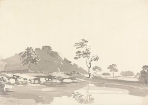 Rivierscène met een Fort op een Heuvel in de Verte door Samuel Davis
