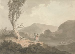 Twee mannen met telescoop kijken over een rivier door Samuel Davis