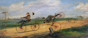 Een race tussen Lallement Velocipedes, 1869