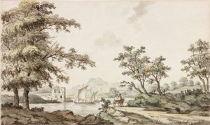 Een Rivier met Zeilboten en een Paard en Kar door Samuel Henry Alken