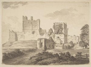 Gezicht in Oost-Indische inkt op Prudhoe Castle, in de parochie Ovingham (Oost-Indische inkt op papier)