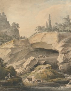 Rotsachtig Landschap met Boeren en Vee