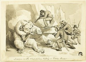 Zeelieden op de walvisvangst die een ijsbeer doden (recto); Schelp (verso)