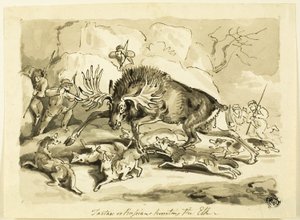 Tartaren of Russen jagen op een eland door Samuel Howett