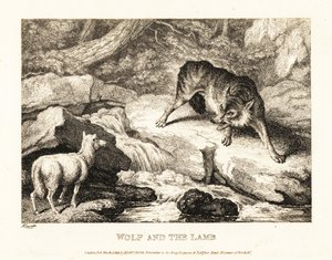 Een wolf die probeert te rechtvaardigen dat hij een lam bij een rivier doodt. 1811