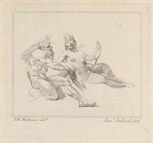 Drie etsen op één blad: Twee mythologische figuren door Samuel Ireland
