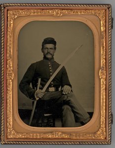Ongenoemd Portret van een Zittende Soldaat met Sabel, 1862 door Samuel J. Miller
