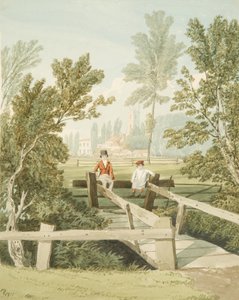 Twee jongens op een hek bij Brislington Brook, ca.1824 door Samuel Jackson