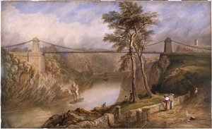 Uitzicht op de Avon Gorge met het goedgekeurde ontwerp voor de Clifton Suspension Bridge