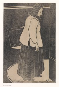 Vrouw met doos of mand door Samuel Jessurun de Mesquita (signed by artist)