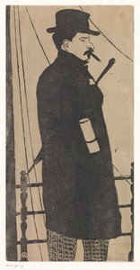 Zelfportret met jas en hoed door Samuel Jessurun de Mesquita (signed by artist)