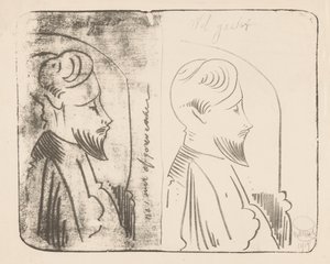 Fantasie: twee keer een man met een sik in profiel naar rechts door Samuel Jessurun de Mesquita