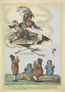 Napoleon stuurt Lodewijk Napoleon als koning in de vorm van een ooievaar naar Holland, 1806 door Samuel Knight