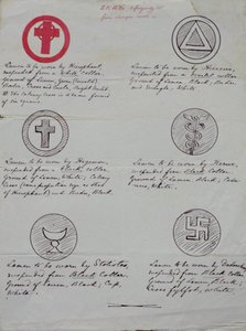 Ontwerpen voor lamens (kraagjuwelen) voor de verschillende officieren van een Gouden Dageraad Tempel, 1888 (inkt op papier) door Samuel Liddell MacGregor Mathers