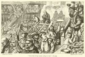 Terwijl hij ging, bleef hij aandachtig zijn boek lezen door Samuel Luke Fildes